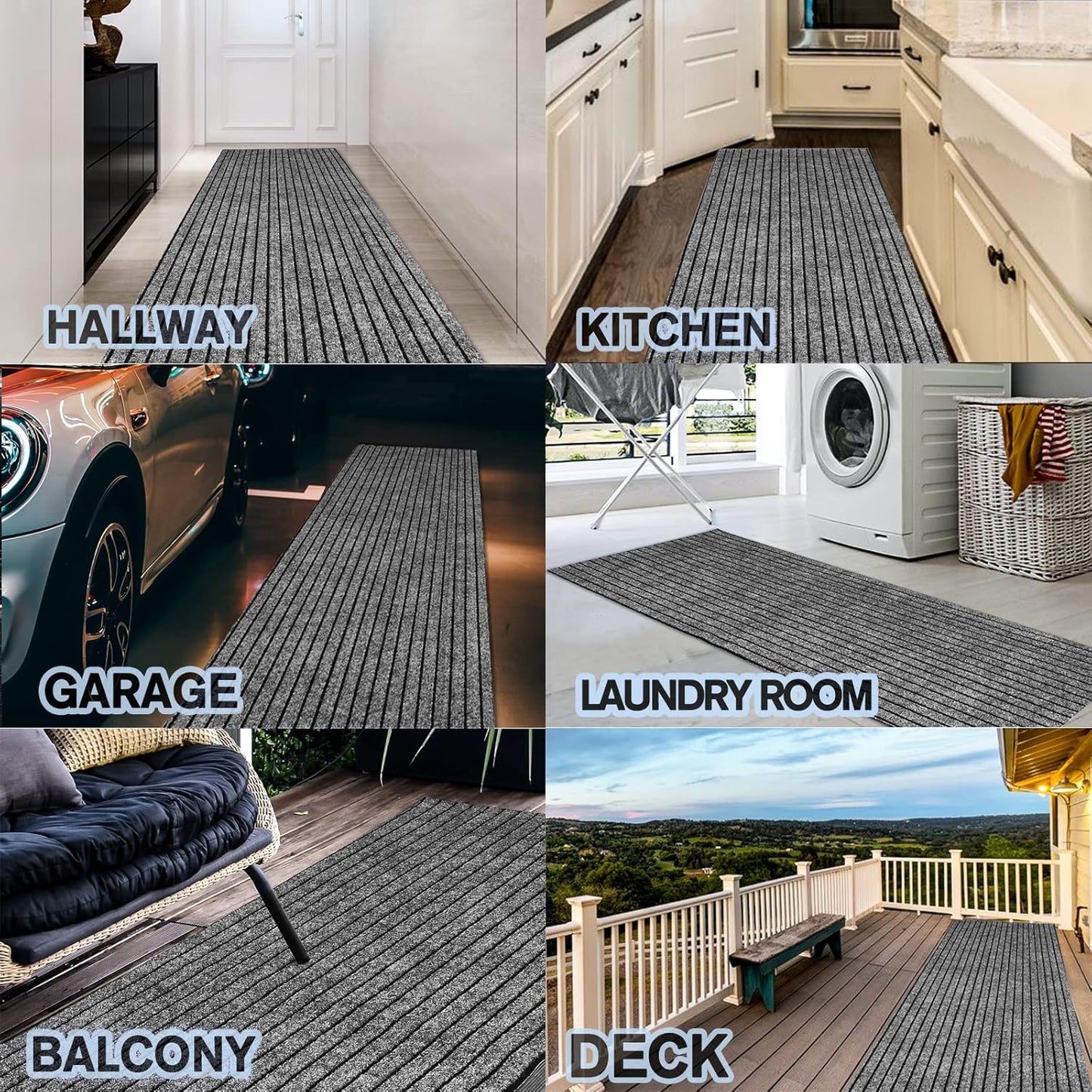 Custom Size Backed Non-Slip Area Rugs Runner, Easy Clean, Waterproof Runner Rugs for Hallway Entryway, Kitchen, Laundry, 4FT x 74FT, Gray Stripe