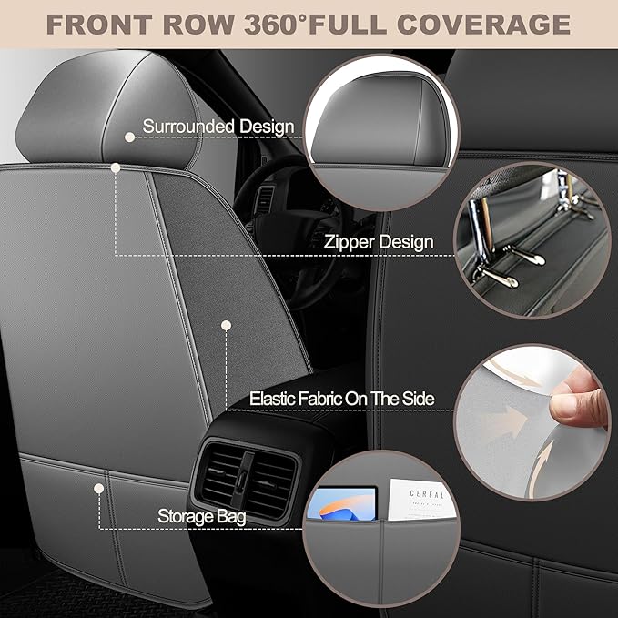 TTX LIGHTING for Jeep Renegade 2015-2023 Car Seat Covers, Breathable Ice Silk & Leather Seat Protector, Cool & Anti-Sweat for Long Driving, Airbag Compatible, 2 Front Seats (Black&Gray)