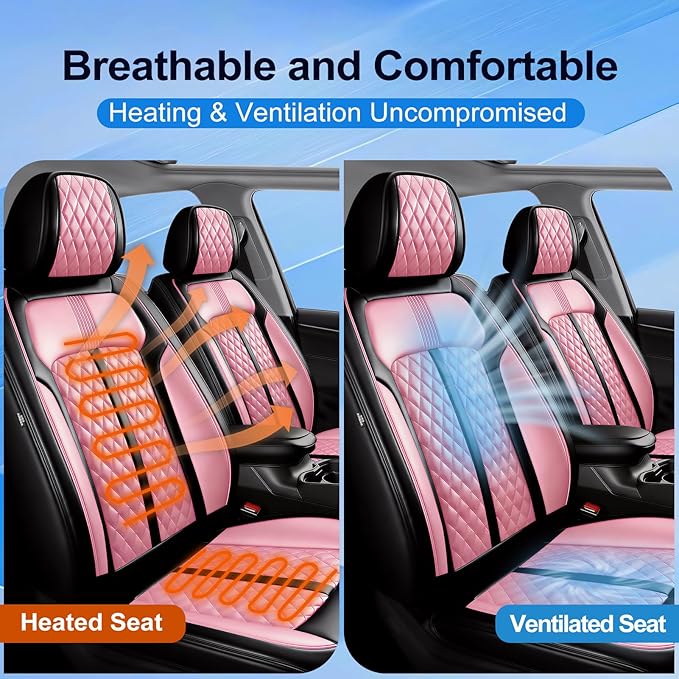 Fit Colorado Car Seat Covers for Select Chevy/Chevrolet Colorado 2015-2026, Premium Full Coverage Leather, Waterproof All Weather Breathable Seat Cushion Protector, Full Set, Black+Pink