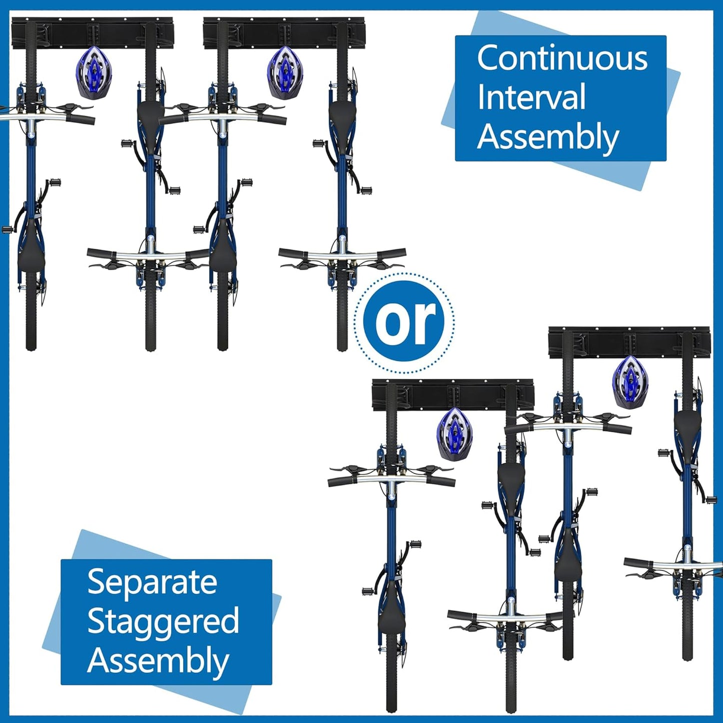 Sinoer Bike Storage Rack,Bike Storage Hanger, 4 Bikes + 3 Helmets Heavy Duty Bike Storage Vertical Bike Rack Holds up to 66lbs, 20 inches / 511mm -2 Rails