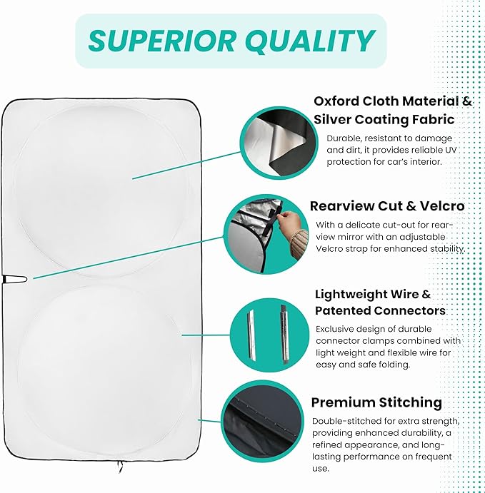 Windshield Sun Shade -Certified 99.87% UVB & 99.02% UVA Car Sun Shade. Award Winning Sunshade - Patented Technology | Compatible for Chevrolet Equinox (2025-2026) | Car Shades by Kinder Fluff