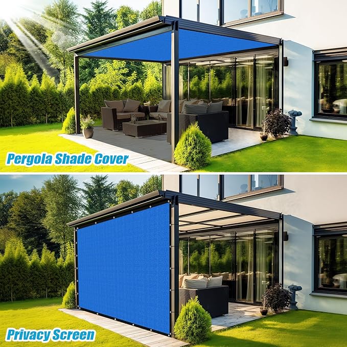 Amagenix 90% Pergola Shade Cover 6' X 14' Sun Shade Cloth with Grommets for Outdoor Garden Patio Porch, Commercial Grade 200 GSM - Cable Zip Ties Included (We Customized) GN108, Blue