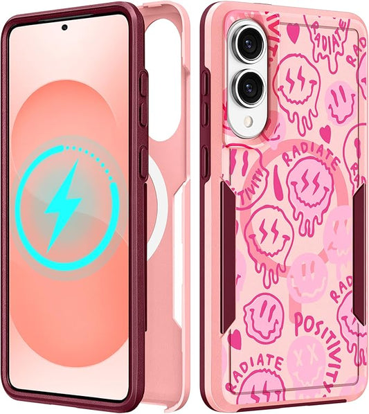 for Samsung Galaxy S25 Edge Case - Compatible with MagSafe Women Girls Cute Magnetic Protective Phone Cover Girly Unique Fashion Heavy Duty Shockproof Design for Samsung S25 Edge Case
