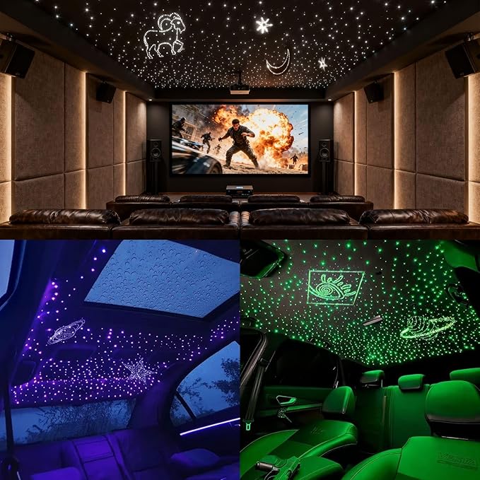 16W APP Fiber Optic Starlight Headliner Lights Kit, 300pcs*0.03in(6.5ft/2m) Optical Fiber Star Music Activated RGBW Ceiling Light Kit for Car Headliner Star/Home