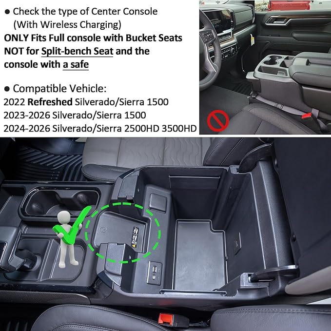 TOPINSTALL 22-26 Red Refreshed Full Tray Compatible with 2022-2026 Silverado/Sierra 1500 and 2024-2026 Chevy Silverado/GMC Sierra 2500HD 3500HD, Armrest Organizer (Full Console w/Bucket Seats ONLY)