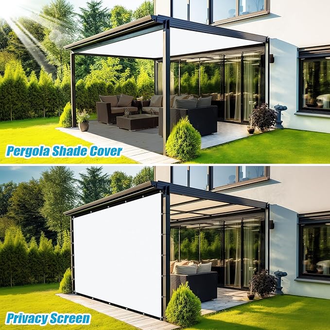 Amagenix 90% Pergola Shade Cover 7' X 11' Sun Shade Cloth with Grommets for Outdoor Garden Patio Porch, Commercial Grade 200 GSM - Cable Zip Ties Included (We Customized) GN108, White