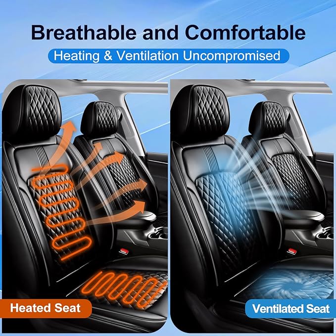 Fit Equinox Car Seat Covers for Select Chevrolet/Chevy Equinox 2007-2026 - Premium Full Coverage Leather, Airbag Compatible, Waterproof & All Weather Seat Cushion Protector, Full Set, Black