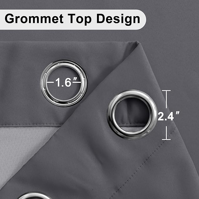 XWZO Extra Wide Full Blackout Curtain - Thermal Insulated Black Liner Curtains, Noise Reducing and Heat Blocking Drapes for Hall and Studio Windows with Tiebacks, Dark Grey, W60 x L63, Set of 2