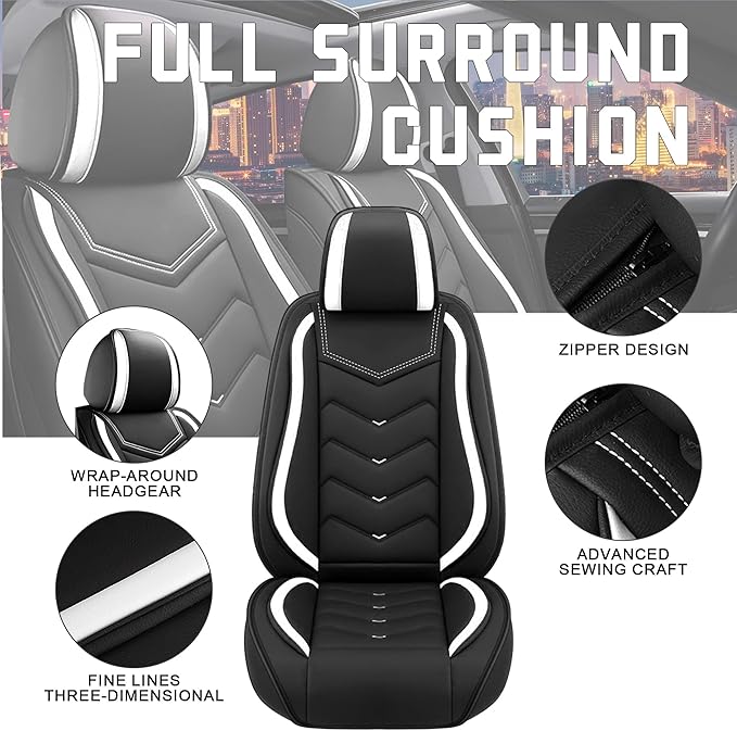CTDS Car Seat Covers for Nissan Sentra 2000-2026, Stylish Sport Seat Cover, Premium Nappa Leather Car Seat Cover. Automobile Seat Covers Sets.(Standard 2 Seats/Black White)