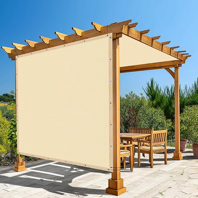 Amagenix 90% Pergola Shade Cover 7' X 9' Sun Shade Cloth with Grommets for Outdoor Garden Patio Porch, Commercial Grade 200 GSM - Cable Zip Ties Included (We Customized) GN108, Wheat