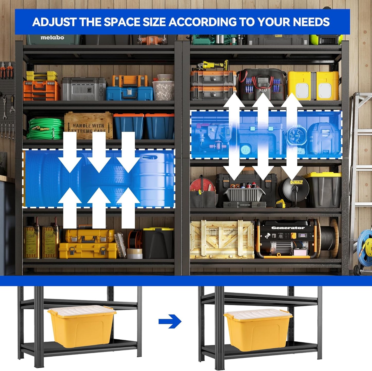63"H Garage Shelving Heavy Duty Rack, 3000 LBS Capacity 5 Tier Adjustable Garage Storage Shelves, Metal Industrial Shelving Units Utility Shelf for Basement and Warehouse, 63"H×27.6"W×13.8"D, Black