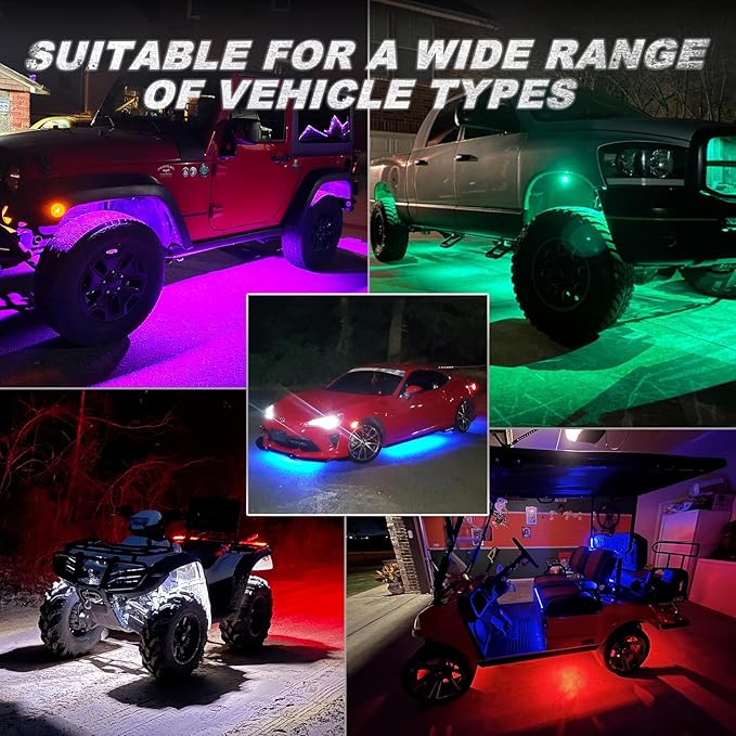 8Pods Aluminum RGB LED Rock Lights for Jeep Trucks UTV ATV RZR Golf Cart Offroad SXS SUV Side by Side with APP/RF Remote Control, Waterproof Multicolor Metal Alloy Case Segmented Underglow Light 12V