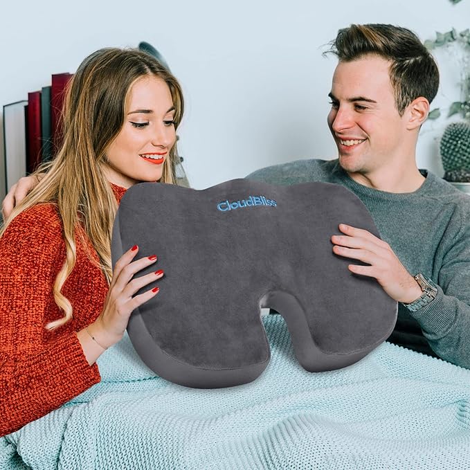 CloudBliss Gel Seat Cushion - Cooling Gel Enhanced, Memory Foam, Ergonomic Seat Cushion for Long Sitting for Office, Game, Car, Airplane (X-Large, Grey)
