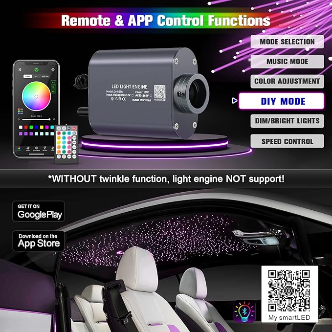 16W Starlight Headliner Kit, Star Lights for Car Roof&Home Decoration, Fiber Cable 260pcs*0.03in*6.5ft RGBW Star Light Headliner with Bluetooth APP/Remote Control/Music Mode