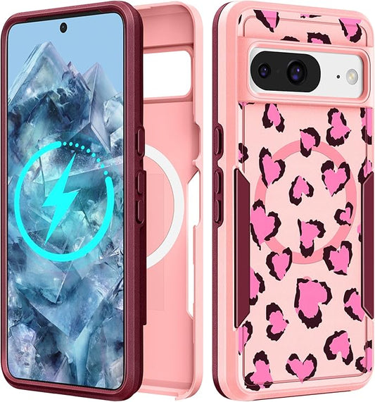 for Google Pixel 8 Case 6.2 Inch - Compatible with MagSafe Women Girls Cute Magnetic Protective Cover Funny Unique Girly Leopard Heavy Duty Shockproof Design for Google Pixel 8 Phone Cases