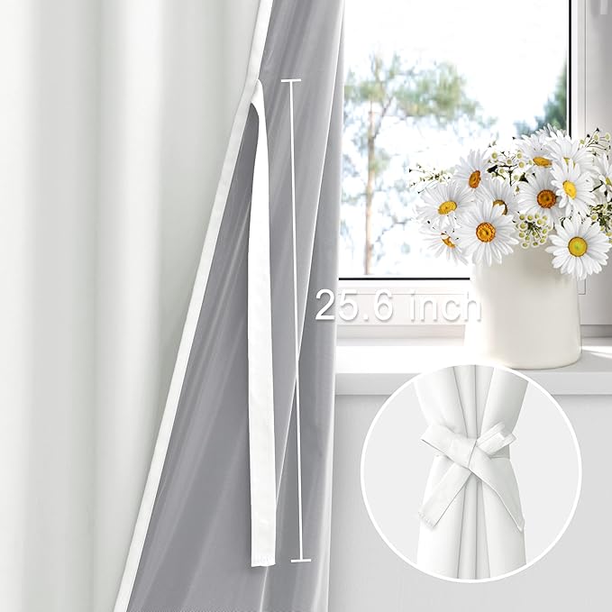 XWZO Total Blackout Curtains 95 Inches Long- Double Layer Full Room Darkening & Energy Efficiency Grommet for Extra Wide Windows Sewn with Tiebacks, Ivory, W52 x L95, Set of 2