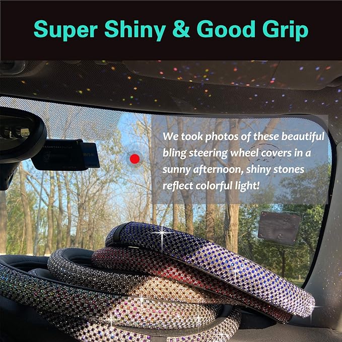 PINCTROT Bling Bling Comfy Steering Wheel Cover with Jumbo Crystal Rhinestones, Anti-Slip Diamond Leather, Universal 15 Inch (Purple)