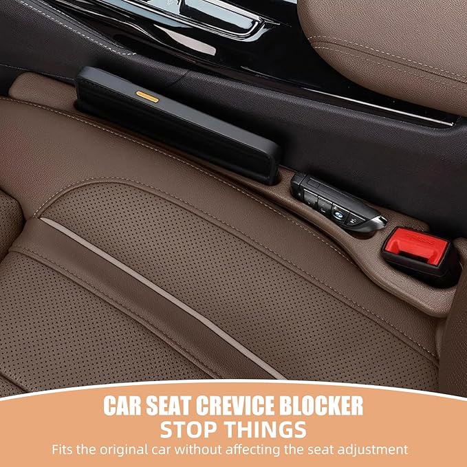 Car Seat Gap Filler Set of 2, Premium Interior Car Accessories, Multifunctional Car Storage Solution with Non-Slip Design, Fits Most Vehicles (Brown)