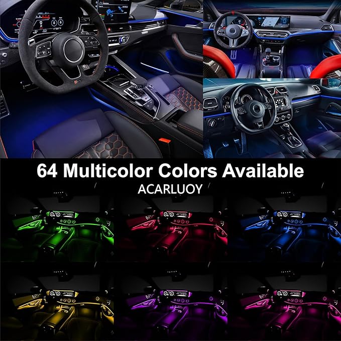 Acrylic Car LED Ambient Light, Fiber Optic Interior Light Strip, 24 Million Types, Ambient Light KKT that Swings with The Melody of Music (RGB Color 14 in 1)