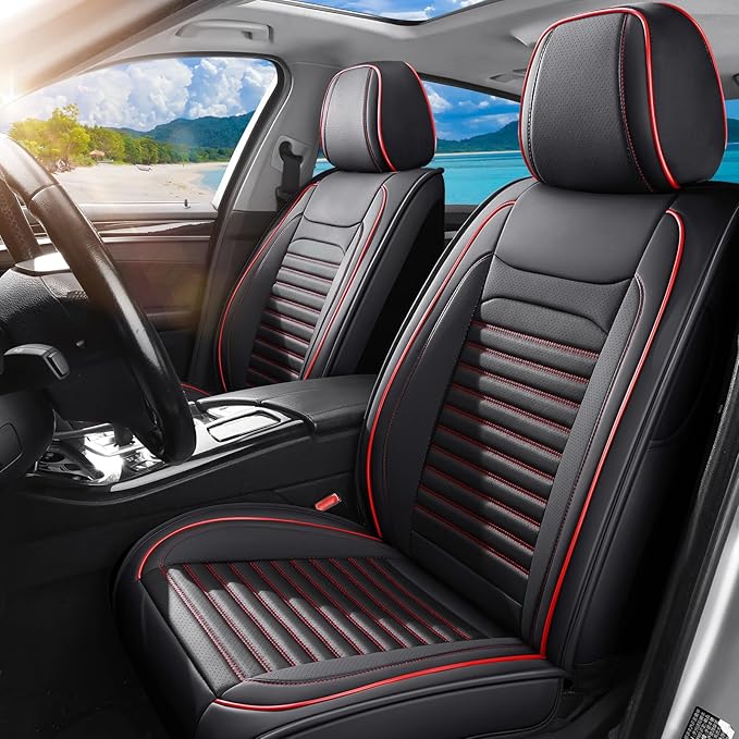 Front Seat Covers Fit for Toyota Prius 2001-2026, Car Seat Covers Front Seats, Breathable Faux Leather Automotive Seat Covers Front Pair Anti-Slip Seat Cover(Black&Red, Front)