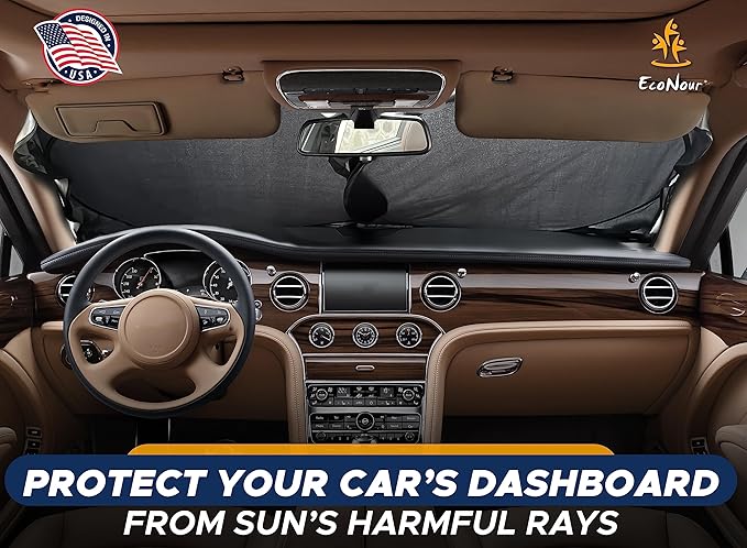 EcoNour Foldable Sunshade for Car Windshield | Dashboard Shield for Your Vehicle | Auto Window Shades for UV Rays and Sun Screen Protection | XXXX-Large (75 inches x 37 inches)