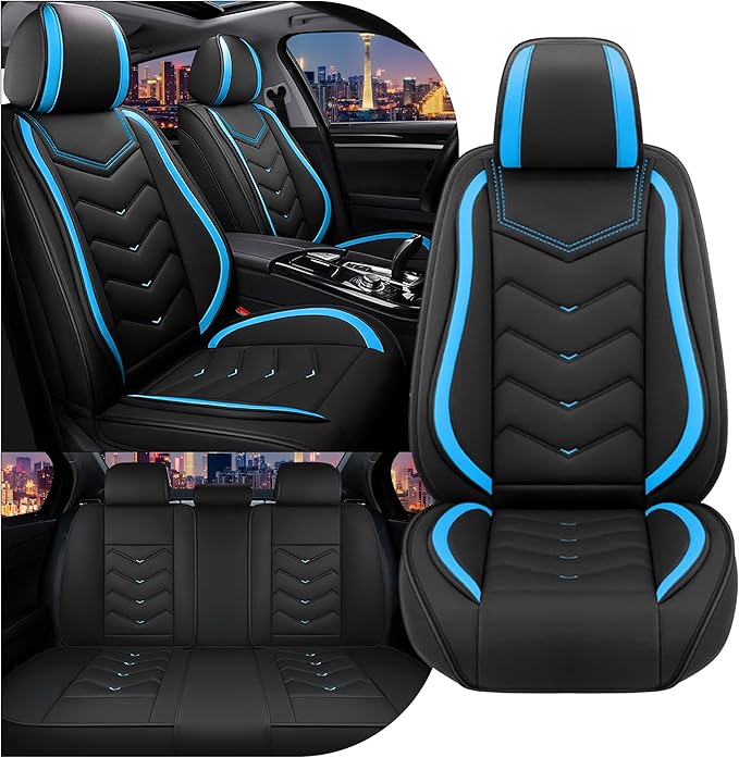 CTDS Car Seat Covers for Jeep Grand Cherokee L 2021-2026, Stylish Sport Seat Cover, Premium Nappa Leather Car Seat Cover. Automobile Seat Covers Sets.(Standard 5 Seats/Black Blue)