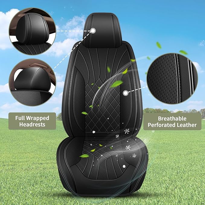 Full Set Car Seat Covers for Toyota Avalon 2001-2025 2026: Breathable Perforated Leather Seat Cover (Black)