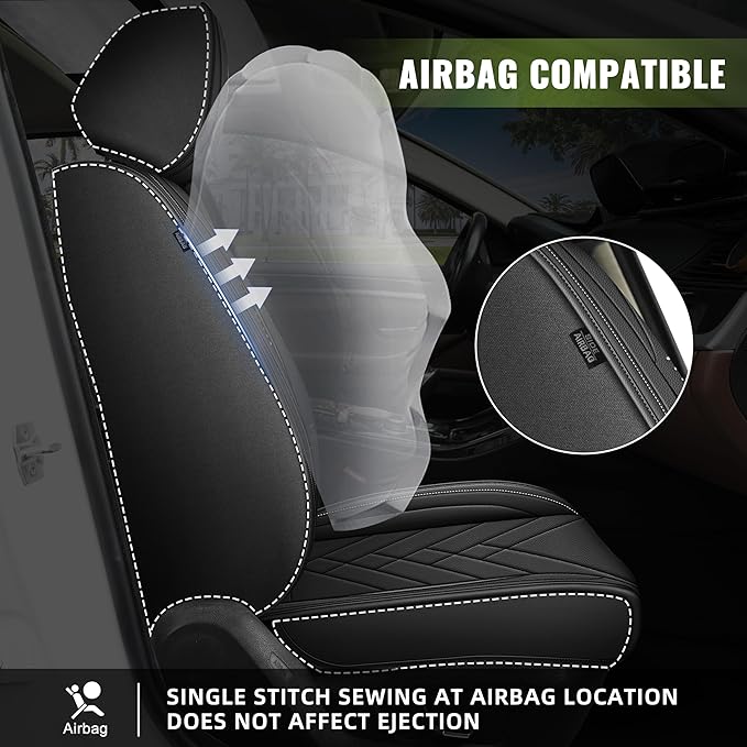 AOMSAZTO Car Seat Cover for Chevrolet Chevy Equinox 2007-2025 2026 Front Set, Leather Car Seat Protector Waterproof, Non Slip Car Seat Cushion, Interior Seat Covers Automotive Accessories - Black