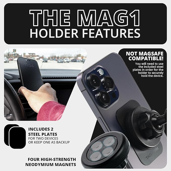 Tackform Link Vent Mount Universal Magnetic Phone Holder Compatible with 2018-2023 Jeep Wrangler JL, 4XE, and Gladiator JT | Billet Aluminum Base, No-Slip, Short Reach | NOT Compatible with MagSafe