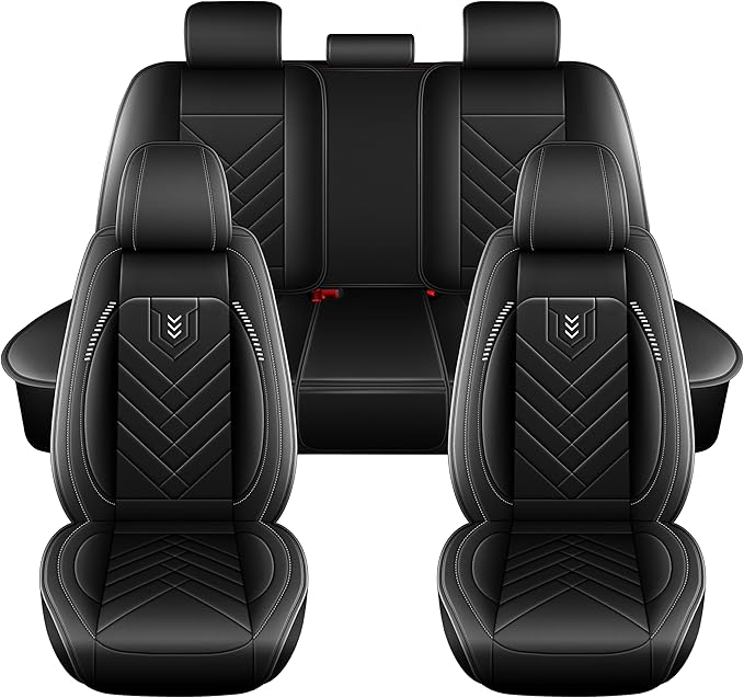 AOMSAZTO Car Seat Covers Full Set Fit for Fiat 500L 2016-2023 Waterproof Faux Leather Car Seat Cushions Automotive 5 Seat Covers Set（Black）