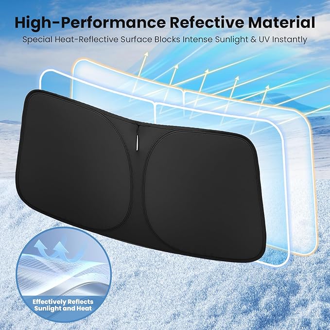 Windshield Sun Shade for Toyota Highlander L LE XLE Limited Platinum 2020-2026 – Custom Fit Sun Shield with Mirror Cut‑Out, Blocks Heat & UV, Foldable - Toyota Highlander Windshield Sunshade
