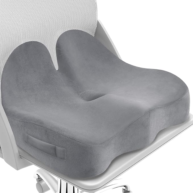 Seat Cushion, Memory Foam Office Chair Seat Cushion for Office Chairs/Car/Long Trip/Desk Chair/Gaming, Large Size for Sciatica & Hip & Tailbone Pain Relief, Sciatica Support (Light Gray)