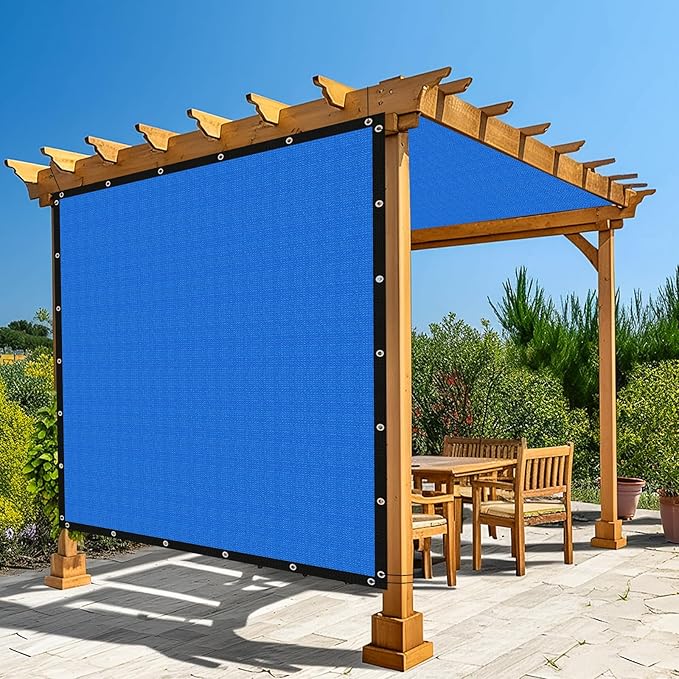 Amagenix 90% Pergola Shade Cover 7' X 11' Sun Shade Cloth with Grommets for Outdoor Garden Patio Porch, Commercial Grade 200 GSM - Cable Zip Ties Included (We Customized) GN108, Blue