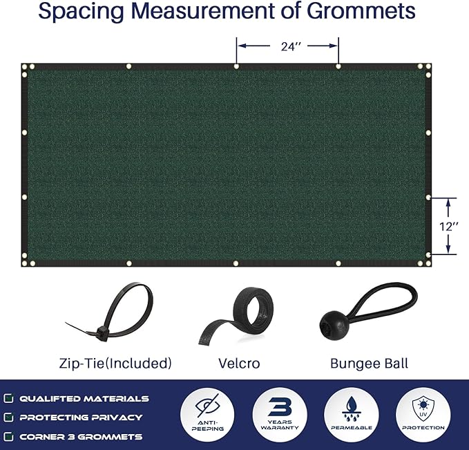Windscreen4less Privacy Fence Screen Heavy Duty Windscreen Fencing Mesh Fabric Shade Net Cover with Brass Grommtes for Outdoor Wall Garden Yard Pool Deck, 8'x72' Green