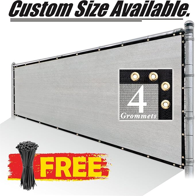Royal Shade Custom Size 5' x 112' Grey Fence Privacy Screen Windscreen Cover Netting Mesh Fabric Cloth - Cable Zip Ties Included (We Make Custom Size)
