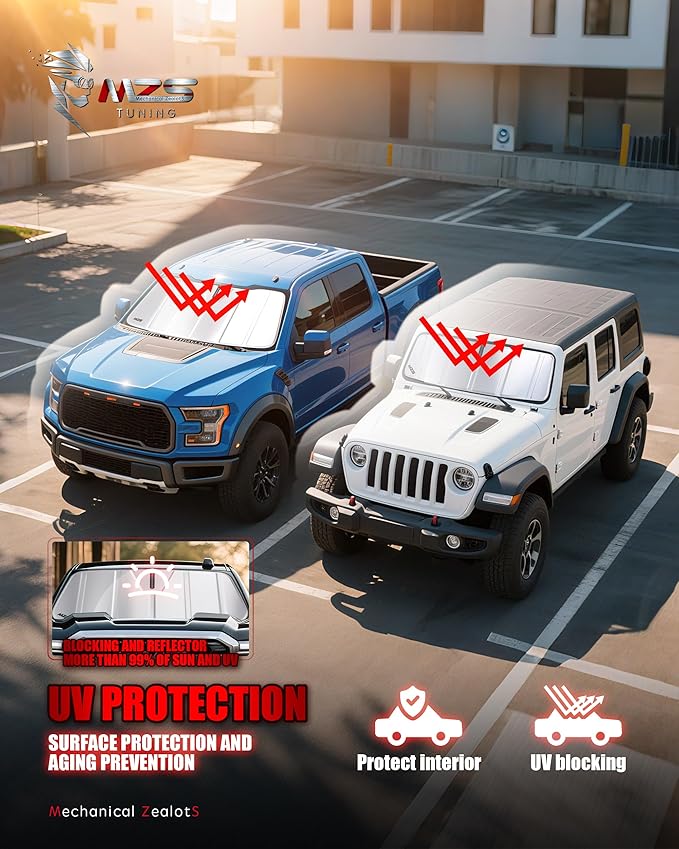 MZS Windshield Sun Shade Compatible with Explorer 2020-2026, Foldable Car Front Window Sunshade with Storage Pouch, SUV Sun Visor Shield Accessories for Interior Protector
