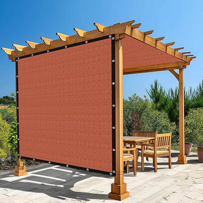 Amagenix 90% Pergola Shade Cover 8' X 11' Sun Shade Cloth with Grommets for Outdoor Garden Patio Porch, Commercial Grade 200 GSM - Cable Zip Ties Included (We Customized) GN108, Rust Red