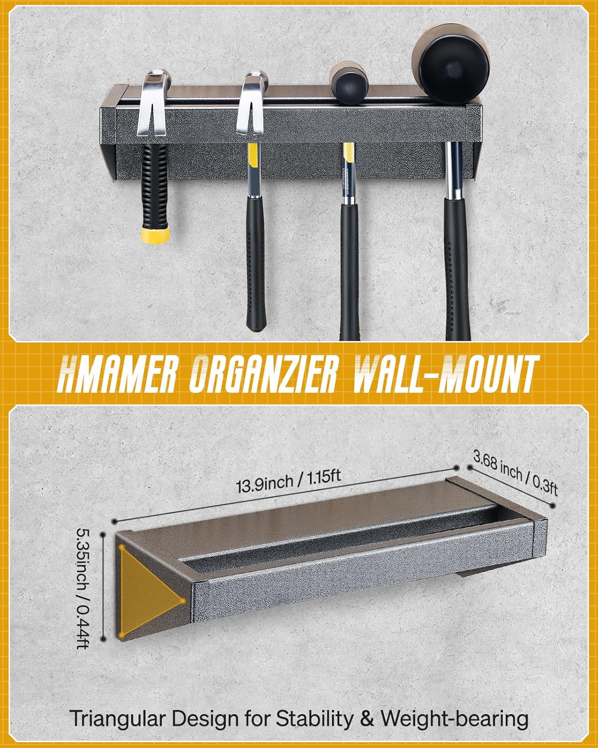 Wall Mount Screwdriver Organizer, Pliers Holder, Hammer Rack, 17x8.5-inch Storage Board, 4PCS Alloy Steel Hand Tool Storage Organizer for Garage Workshop