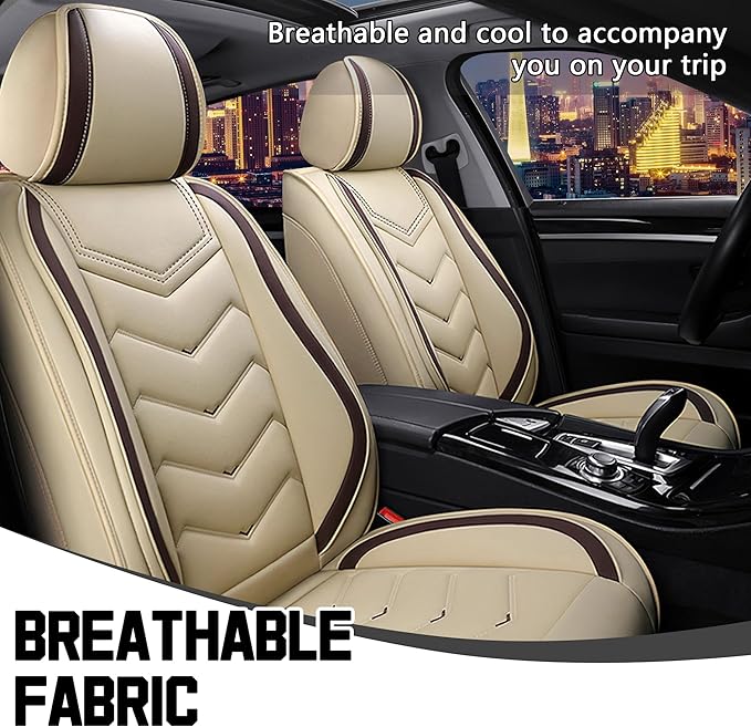 CTDS Car Seat Covers for Chevy Malibu 2000-2026, Stylish Sport Seat Cover, Premium Nappa Leather Car Seat Cover. Automobile Seat Covers Sets.(Standard 2 Seats/Beige)