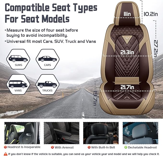 Truck Seat Covers for Chevy Silverado 2500 2007-2026, Waterproof Premium Leather Full Coverage Car Seat Cover, Muscle Sport Style Auto Interior Seat Cover Sets (Front Set/Brown Coffee)