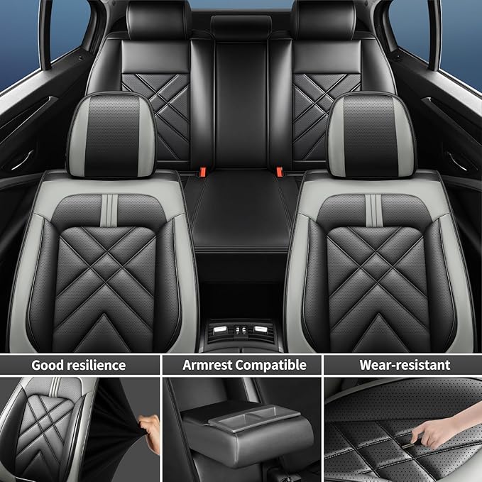 CX-70 Car Seat Covers Fit for Mazda CX-70 2025-2026, Full Coverage Premium Leather Waterproof Breathable Seat Covers, Automotive Seat Protectors, Airbag Compatible(2 Front Seats, Black Gray)