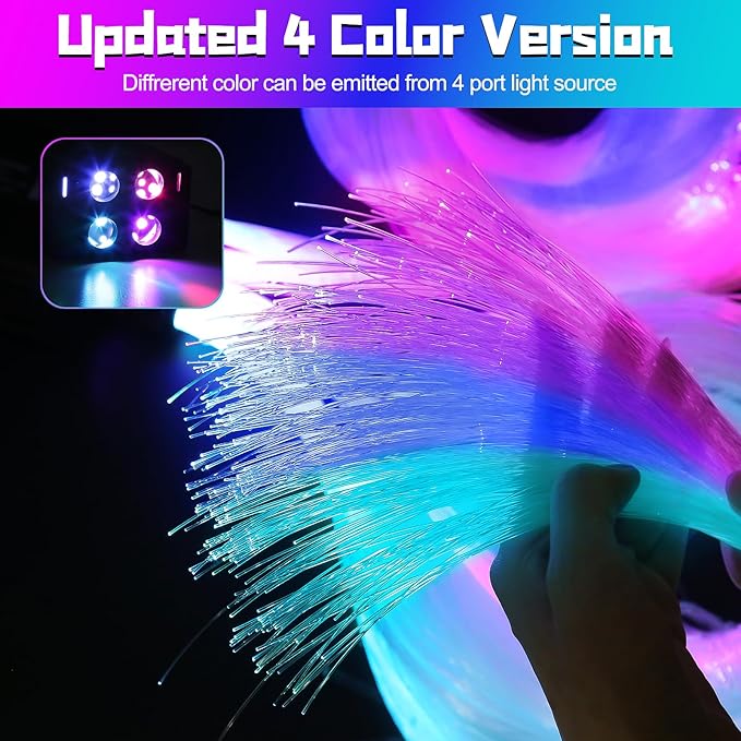 4 Colors 32W Twinkle Starlight Headliner Kit for Car Home with APP&RF Remote,RGBW 900pcs*0.03in*13.1ft Cables Fiber Optic Star Sky Roof Lights,4 Port Engine Sound Activated Car Ceiling Star Lights