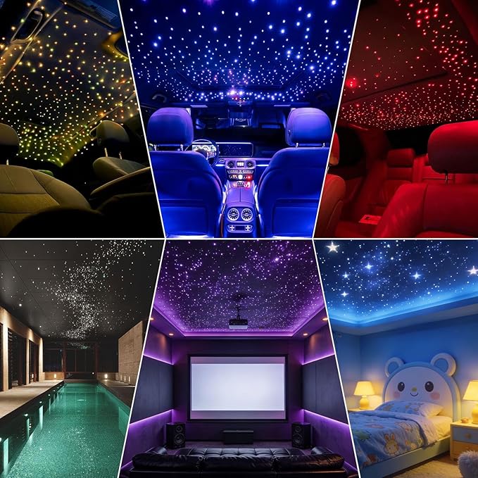 Starlight Headliner Light Kit 16W Upgraded Car Home Fiber Optic Lights 500pcs 0.03in(6.5ft/2m) Sound Activated APP/Remote Control Small Size Star Lights for Car Home Star Ceiling Decoration