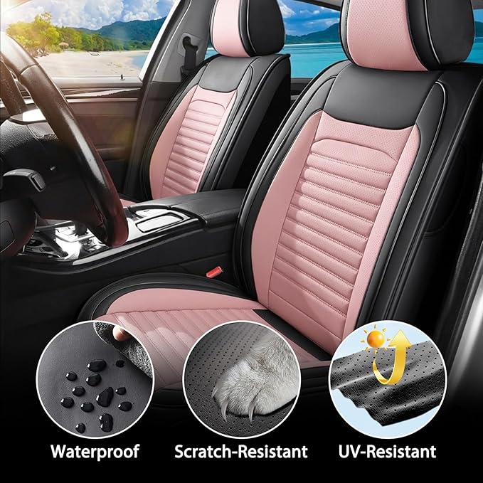 Car Seat Covers Full Set Fit for Toyota Corolla 2001-2025,2026, Premium Faux Leather Car Seat Protector,Breathable Anti-Slip Full Wrapping Edge Seat Covers(Black&Pink,Full Set)