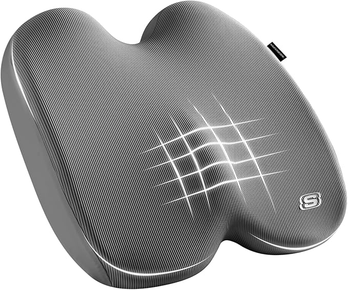 Skechers Seat Cushion, Ergonomic Memory Foam Cushion for Long Sitting Hours on Office & Home Chair, Car Seat Cushion for Sciatica, Coccyx Cushion,Gray