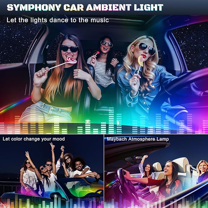 Dreamcolor Acrylic Interior Car LED Strip Light with USB/Type C/4-Port Cigarette Lighter, RGB 2 in 1 with 110.2 inches LEDs Ambient Lighting Kits, Sound Active Function Neon Led Strips for Car