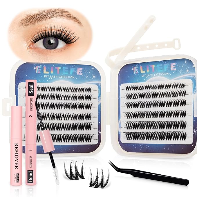 Lash Extension Kit DIY Lash Clusters Kit Eyelash Extensions Individual Lashes Extensions with (BondSeal,Tweezers,Remover,120Pcs,Stardream8-16mm)