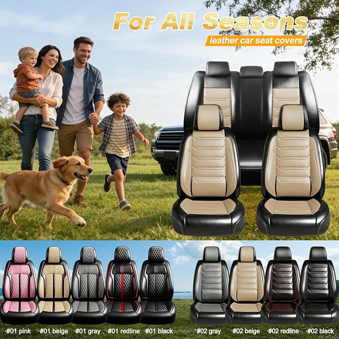 Fit Mazda 6 Car Seat Covers for Select Mazda 6 2007-2021, Premium Full Coverage Leather, Airbag Compatible, Luxury Waterproof All Weather Seat Cushion Protector, Full Set, Black+Beige