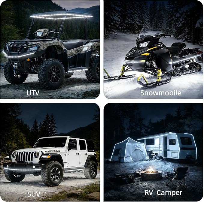 12V Marine Boat LED Light Strip Super Bright, 2 Pack 2FT IP68 Fully Waterproof RV Front Cap Lights, Golf Cart Underglow Roof Lights Strip for Truck ATV UTV SUV Car Pickup Trailer, Cuttable, White