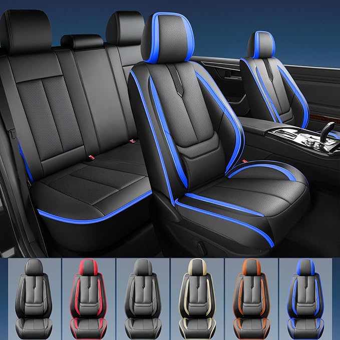 Fit Corolla Car Seat Covers for Toyota Corolla 2000-2024 2025 2026 -Upgraded Premium Waterproof & Breathable Leather,Airbag Compatible,All-Weather Seat Cushion Protector,2 Front/Black-Blue